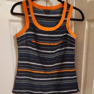 Banana Republic Navy and Orange Striped Tank Top